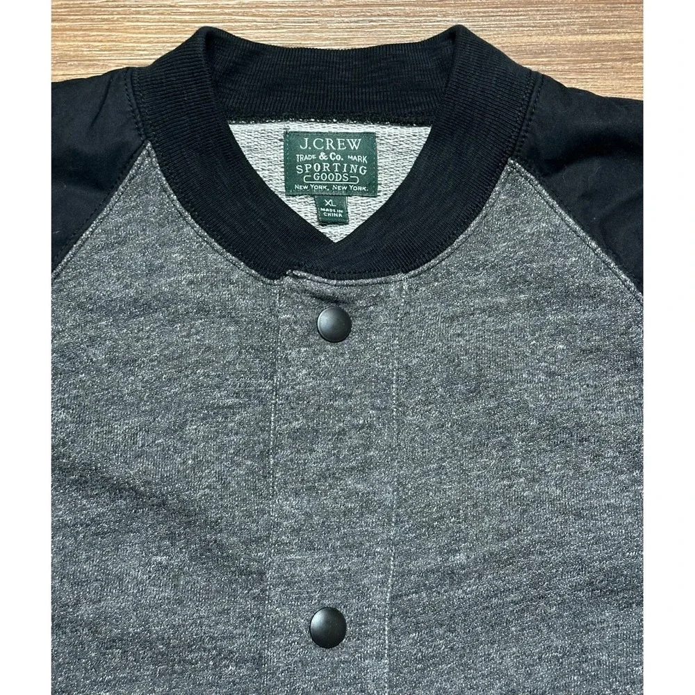 J. Crew Sporting Goods Mens Baseball Varsity Jacket Grey Black Snap Front Sz XL